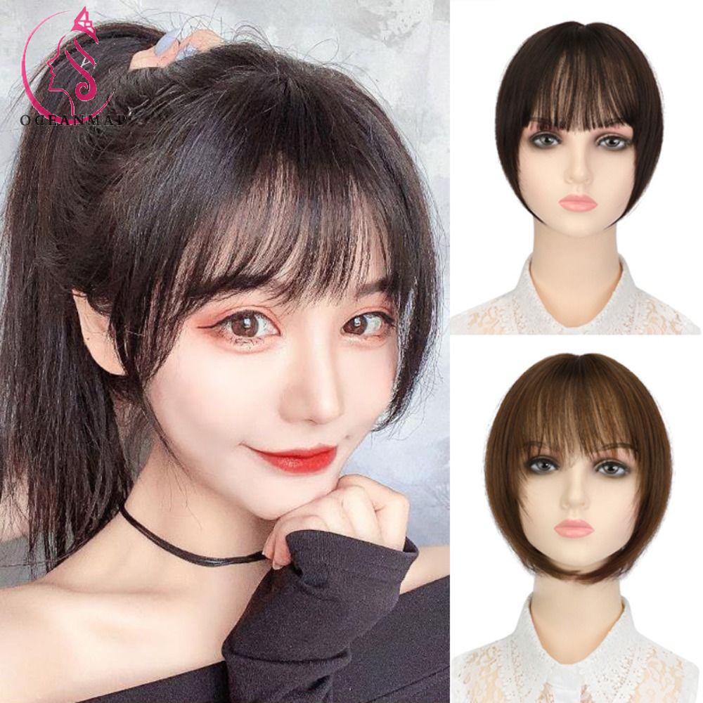 Tóc Mái Giả Thẳng Bằng Sợi Tổng Hợp Mềm Mại Kháng Nhiệt Cho Nữ