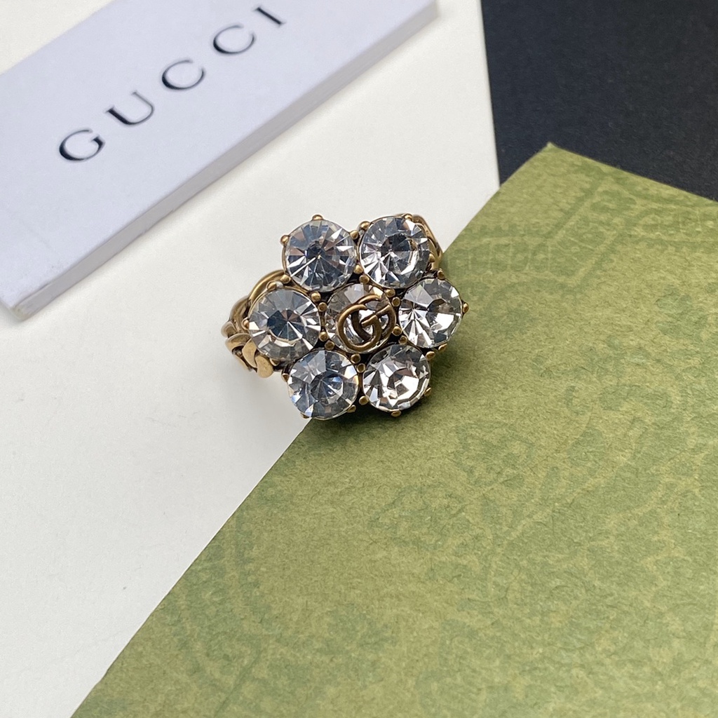 Nhẫn Gucci Mạ Vàng / Bạc 925 Hai Mặt Khắc Chữ Phong Cách Hàn Quốc Đơn Giản Sáng Tạo Dành Cho Nữ