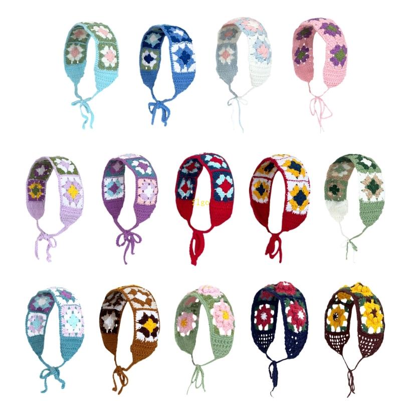 Băng Đô Cài Tóc Bằng Len Móc Thủ Công Họa Tiết Hoa Dễ Thương Chống Nắng Cho Nữ