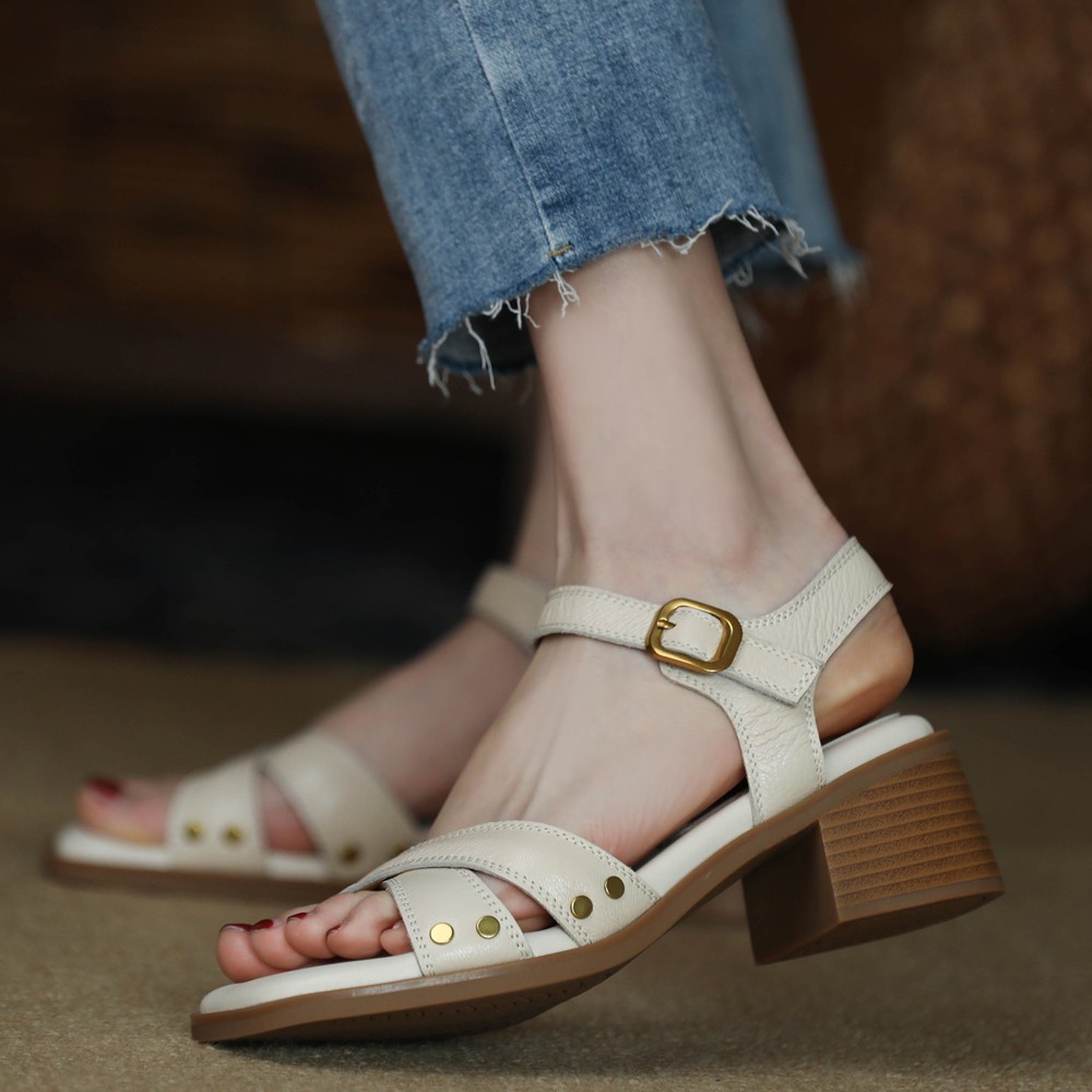 Duoya Tóc Thẳng ~ [Hàng Có Sẵn] Giày Sandal Cao Gót Hở Ngón Quai Chéo Bằng Da Mềm Hở Ngón Dành Cho Nữ Miễn Phí Vận Chuyển