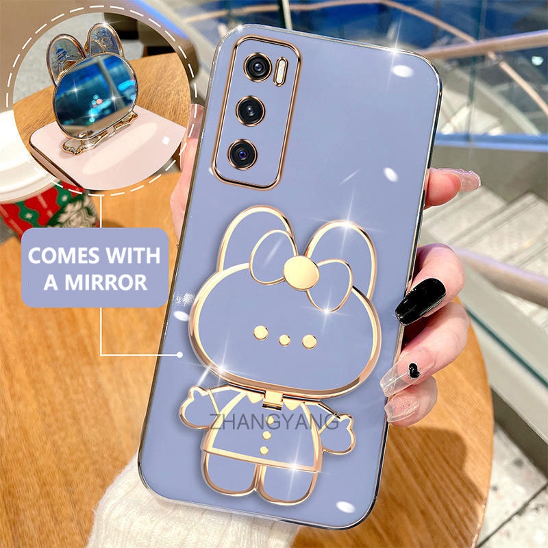 Ốp lưng vivo v20 se Ốp Điện Thoại Mạ Điện Hình Thỏ 3D Có Giá Đỡ Xoay 360° Độ Ốp Điện Thoại silicone Tự mang gương