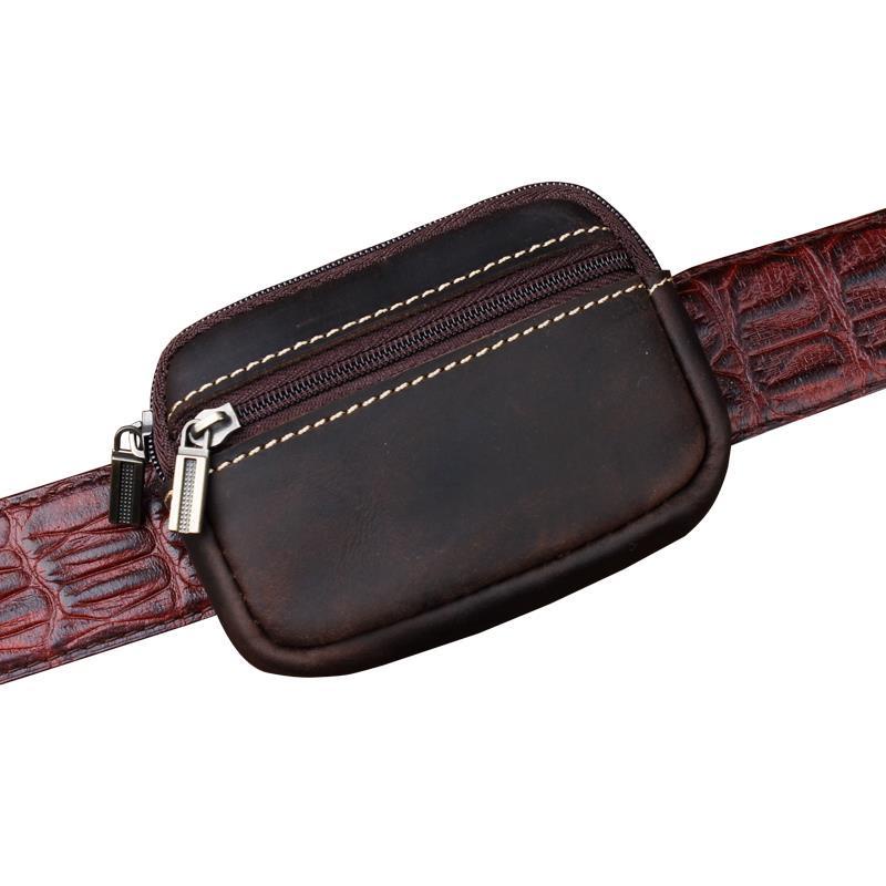 Genuine Leather Belt Wallet Men Waist Bag Mini Coin Purse Card Holder Key Bag Túi Đeo Hông Nam