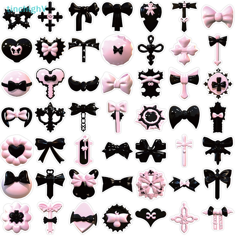 Bộ 50 Miếng Dán Họa Tiết Graffiti 3D Màu Hồng Đen Trang Trí Xe Hơi / Vali / Laptop / Điện Thoại / Sổ Tay DIY