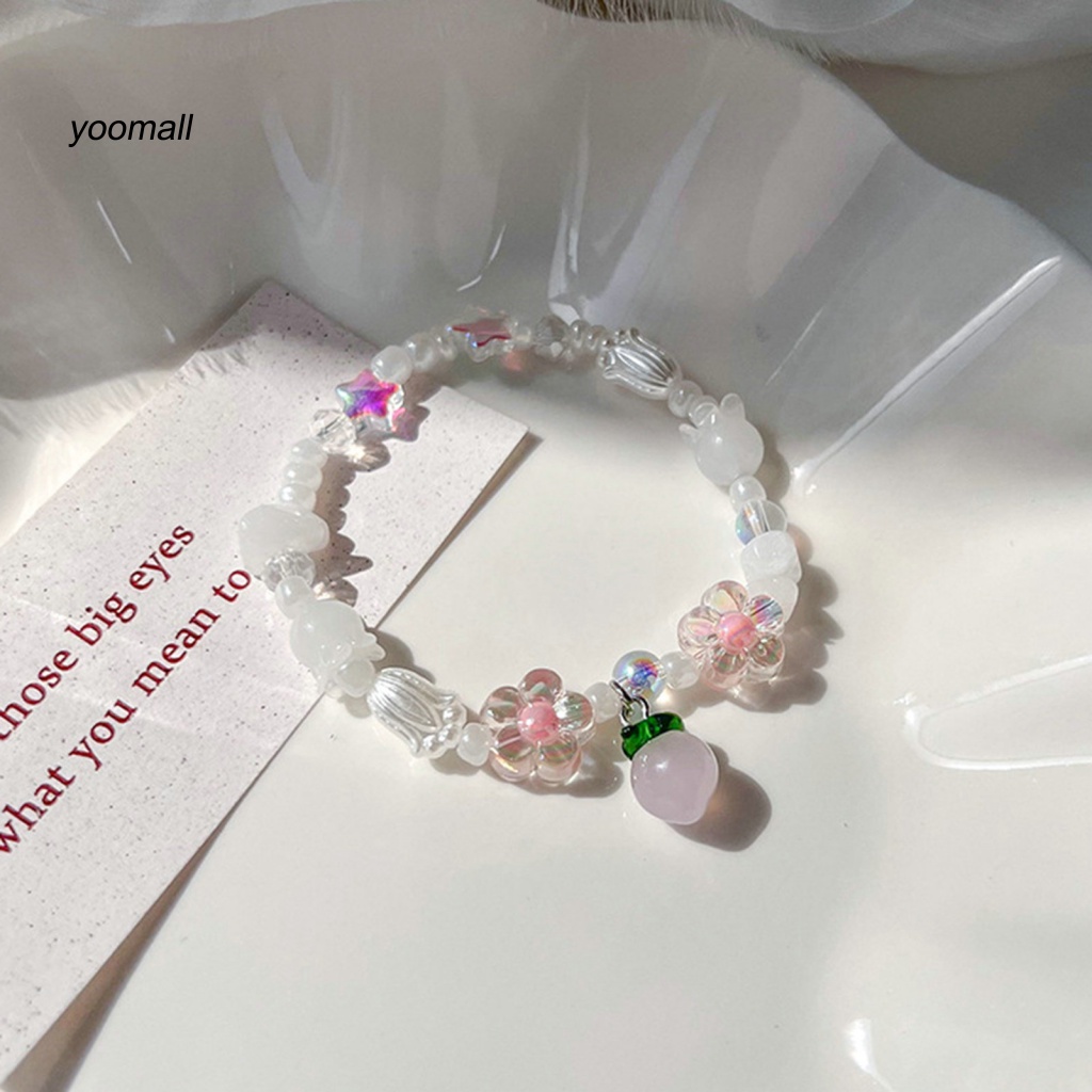 Yo / Vòng Tay Hạt Xỏ Hạt Chống Phai Màu Bóng Hình Hoa Đào Mùa Hè Làm Quà Tặng Sinh Nhật Cho
