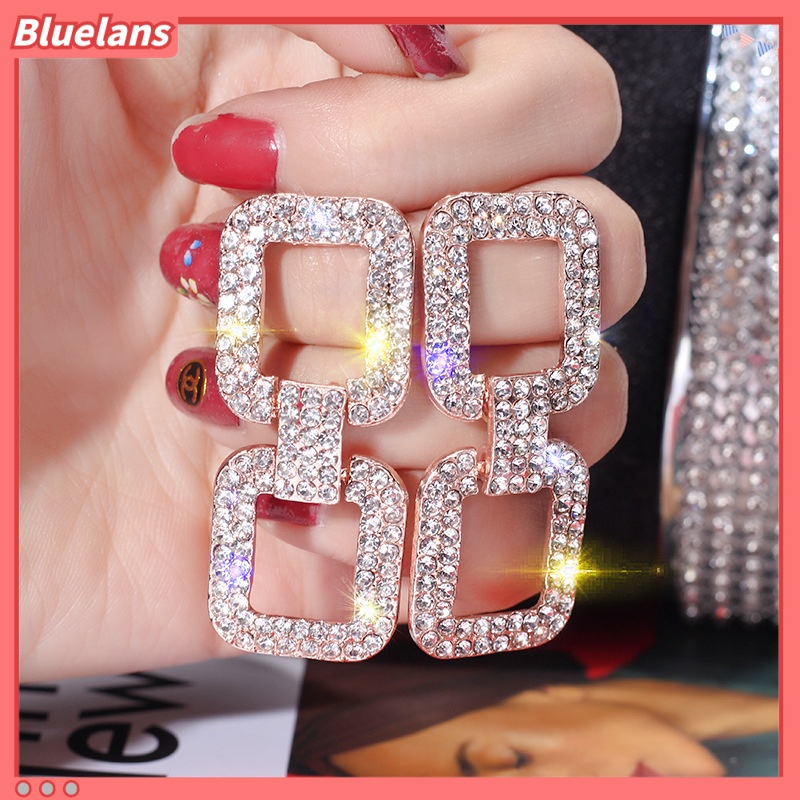 [BLS] Khuyên Tai Dáng Dài Đính Đá Vuông Cá Tính