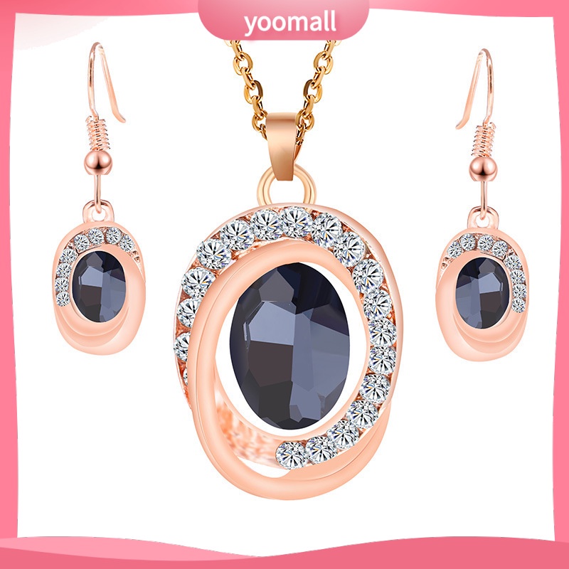 Bộ Vòng cổ + Bông Tai Đính Kim Cương Hình oval Kiểu Dáng Không Đối Xứng