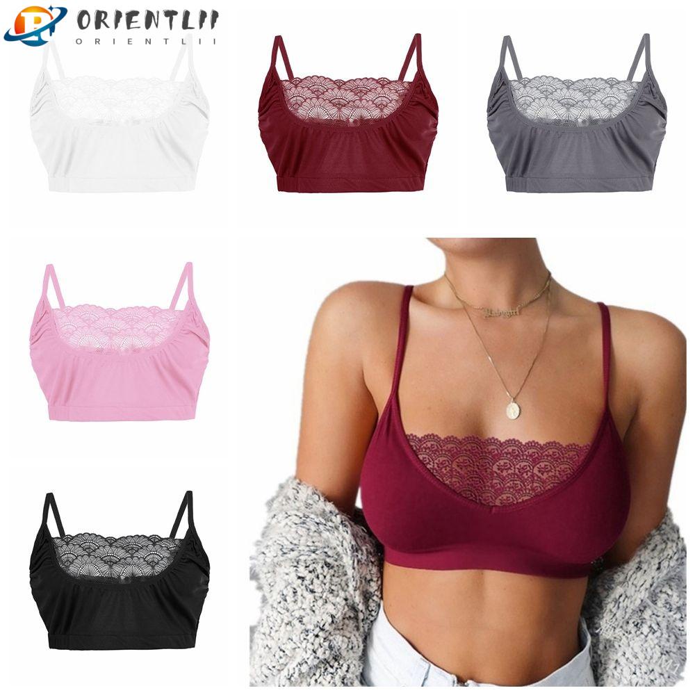 ORIENTLII Áo Lót Ren Hai Dây Co Giãn Màu Sắc Trơn Dành Cho Nữ