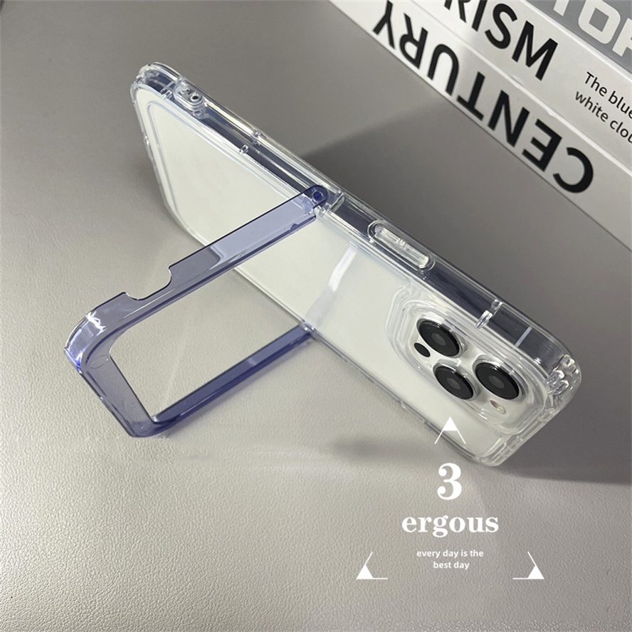 Ốp Điện Thoại Mềm Trong Suốt Màu Trơn Có Giá Đỡ Ẩn Cho iPhone 11 12 13 14 Pro Max