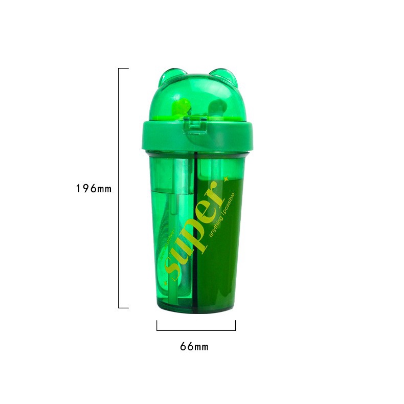 Bình Đựng Nước 420ml Bằng Nhựa Không BPA Thiết Kế Dễ Thương Có Nắp Và Ống Hút Tiện Dụng