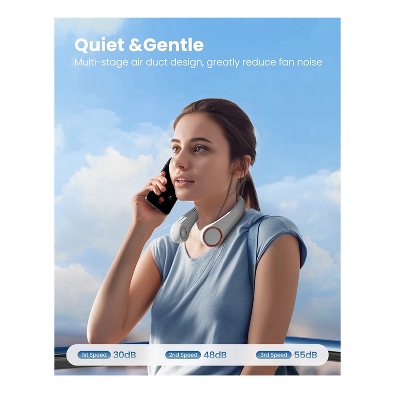 Quạt Làm Mát Đeo Cổ 3 Tốc Độ Nhỏ Gọn Có Thể Sạc Lại Dành Cho Đi Du Lịch