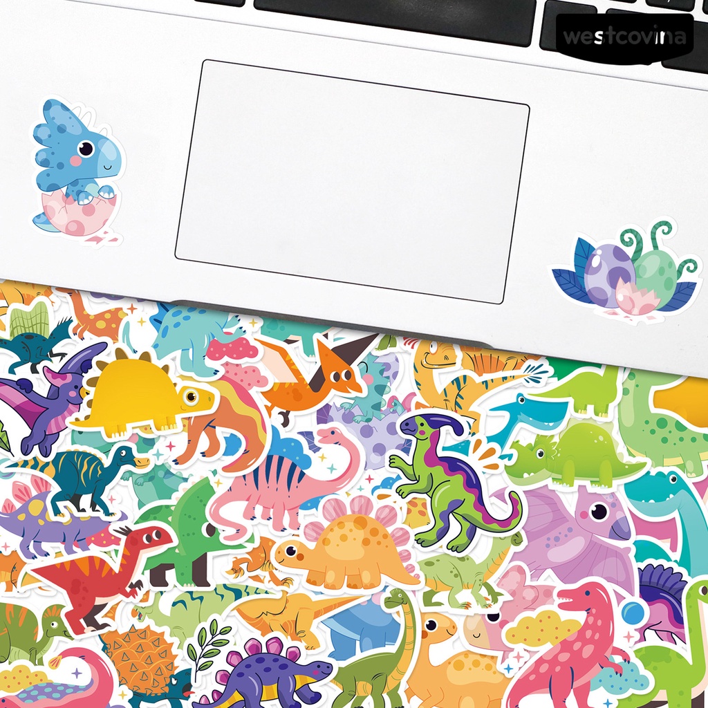 [WSTN]✎Bộ 50 Miếng Dán Trang Trí Hình Khủng Long Hoạt Hình Dễ Thương Bằng PVC Chống Thấm Nước DIY