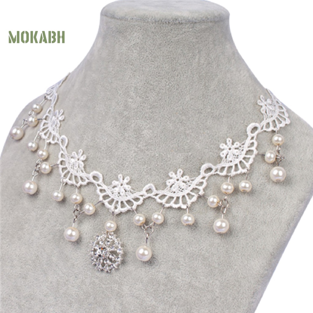 [Mok Abh] Vòng Cổ Choker Ren Đính Ngọc Trai Giả Gợi Cảm Phong Cách Rock Hàng Ngày