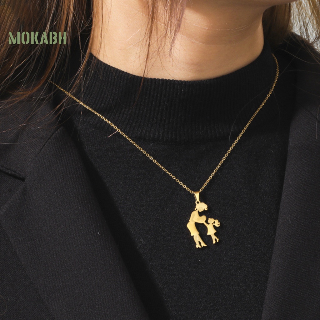 Vòng cổ Mặt Trái Tim Bằng Thép Không Gỉ Màu Vàng Dành Cho Mẹ Và Con Gái