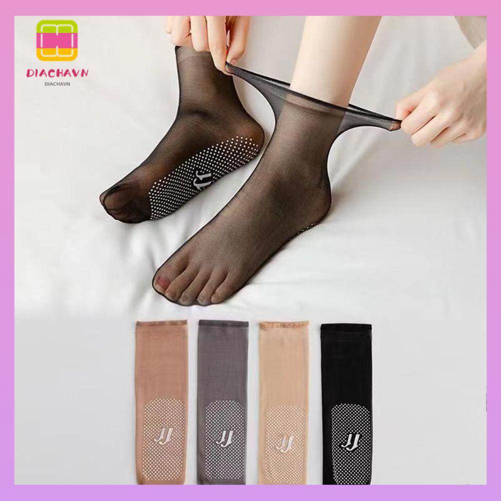 DIACHAVN Set 5 Đôi Tất Lụa Xuyên Thấu Họa Tiết Chấm Bi Mới