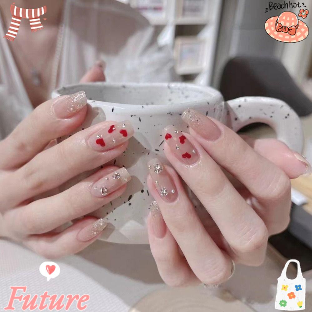 FUTURE Bộ Móng Tay Giả Dạng Nhấn Họa Tiết Trái Tim Che Phủ Toàn Diện DIY