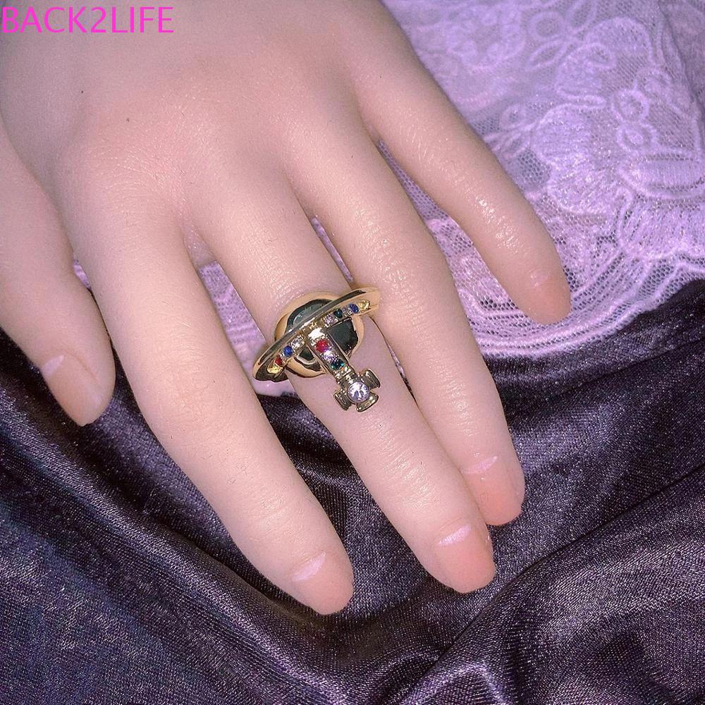 BACK2LIFE Nhẫn Ba Chiều Bằng Hợp Kim Bản Rộng Họa Tiết Hành Tinh Ba Chiều Rỗng Unisex