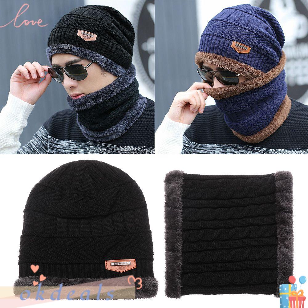 OKDEALS Set Mũ beanie Kèm Khăn Choàng Cổ Giữ Ấm Cho Nam Và Nữ