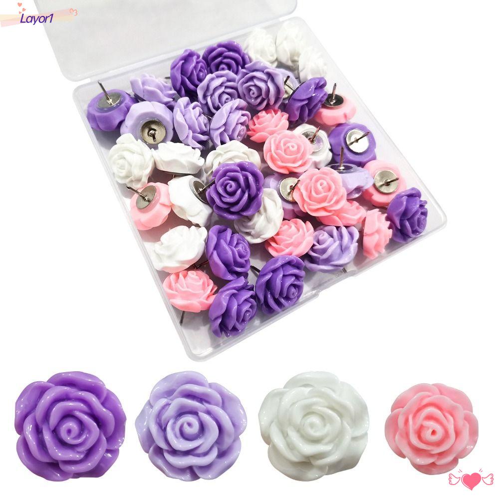 Set 1 / 40 Chốt Cố Định Bằng Nhựa Resin Hình Hoa Hồng Nhiều Màu Sắc Trang Trí Nhà Cửa