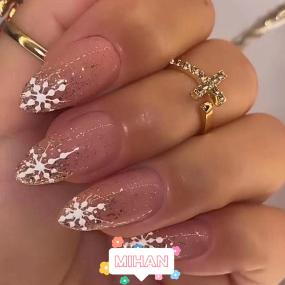 MIHAN1 Set 24 Móng Tay Giả Họa Tiết Cẩm Thạch Độc Đáo MIHAN1