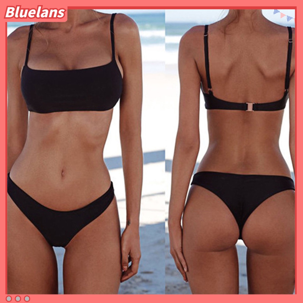 Bộ Đồ Bơi Hai Mảnh Màu Trơn Nâng Ngực Gợi Cảm Cho Nữ