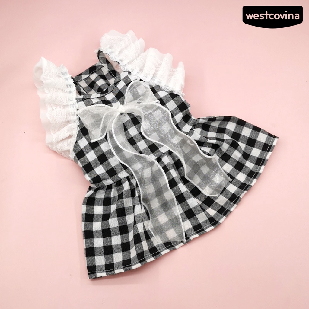 [COD]♞Đầm Công Chúa Họa Tiết Caro Đính Nơ Phối Ren Xinh Xắn Cho Thú Cưng