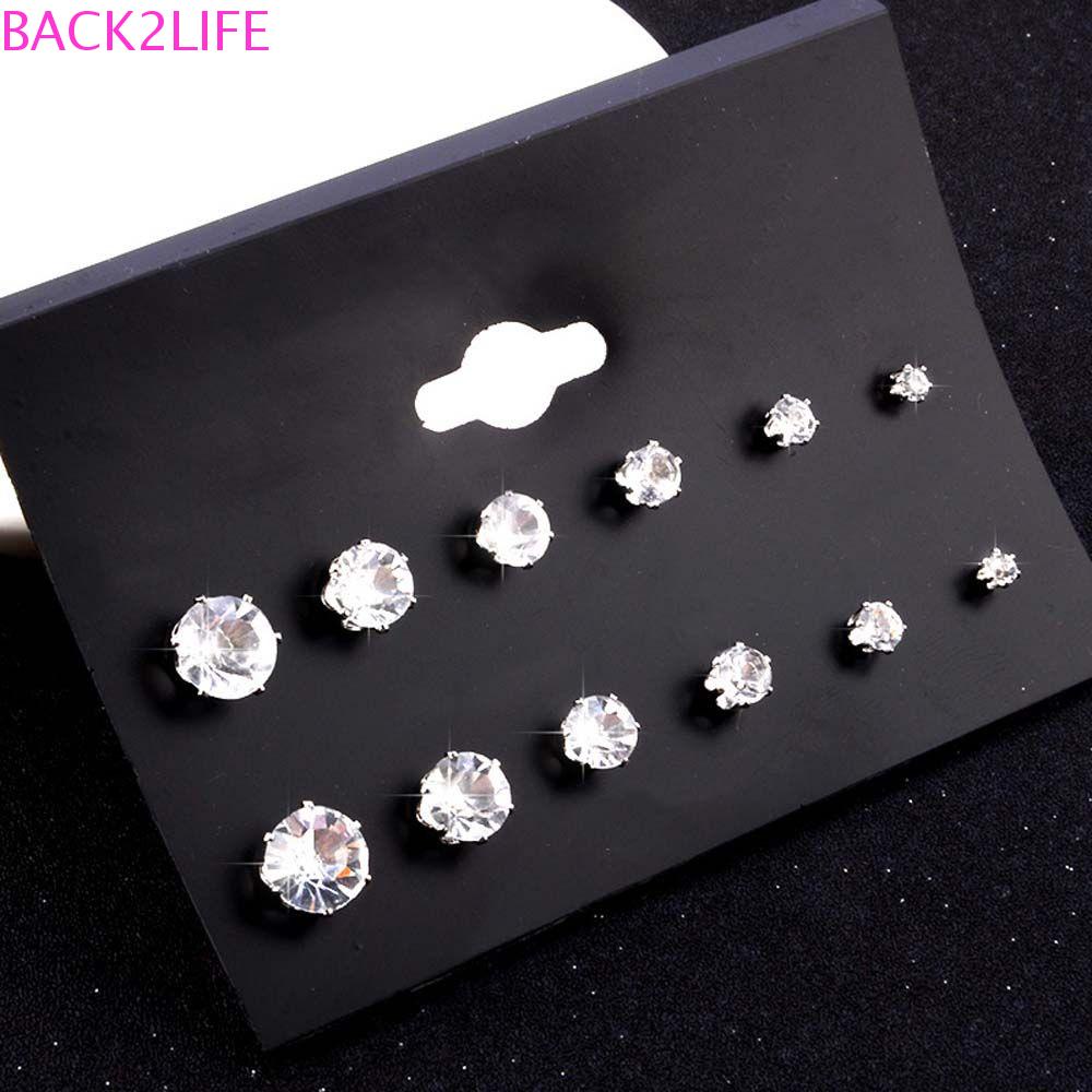 BACK2LIFE Set 6 Đôi Bông Tai Đính Đá Thời Trang Cho Nữ