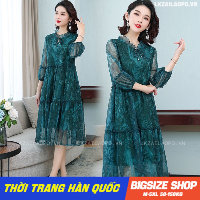 Đầm trung niên Bigsize Váy trung niên cho mẹ voan dáng suông tay ngắn cổ tròn in hình mùa hè Phong cách Hàn Quốc Thời Trang cá tính xinh đẹp cho người mập béo nữ