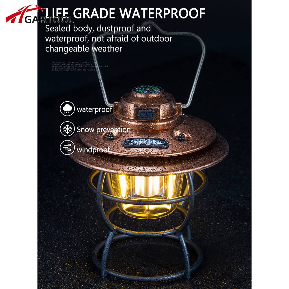 Portable Camping Tent Light Rechargeable Retro Hanging Lantern Decorations Aluminum Alloy for Travel Hiking Emergency