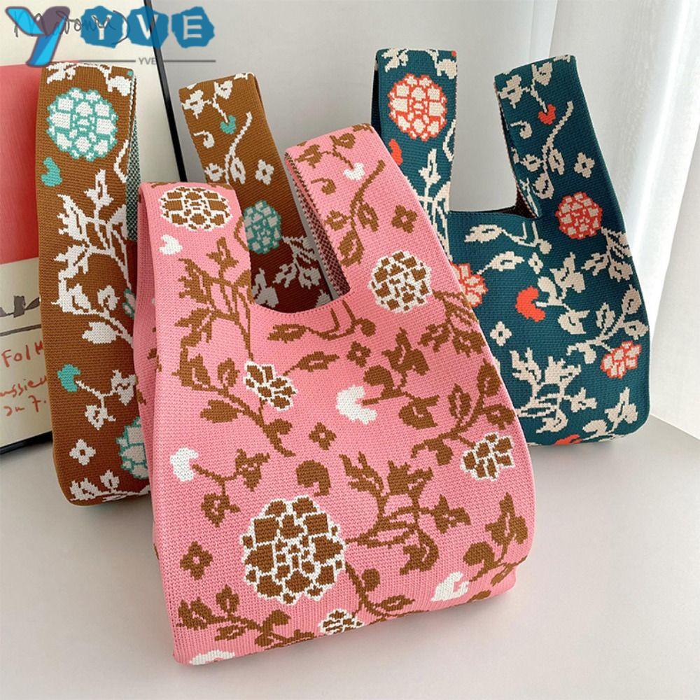 YVE Túi Xách Đan Len Họa Tiết Ca Rô Thời Trang Dành Cho Nữ