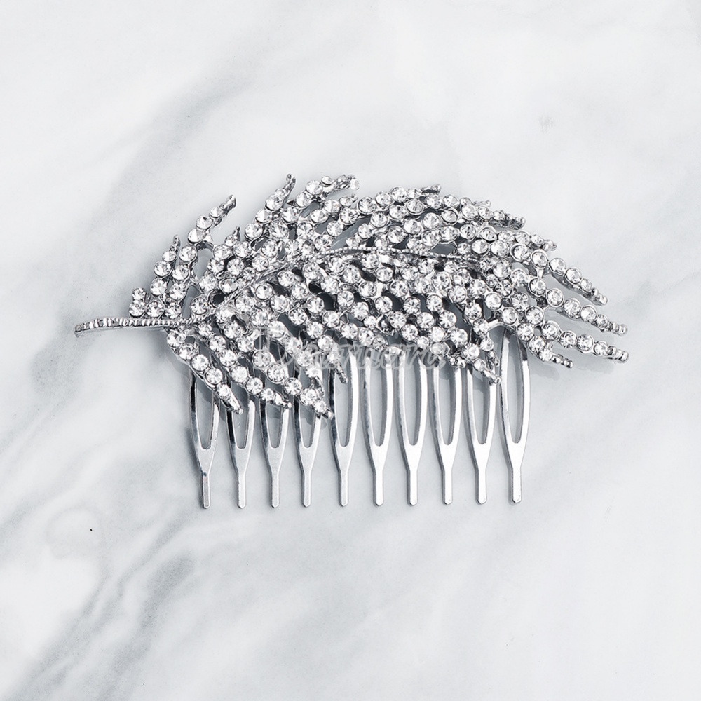 Lược Cài Tóc Hình Cành Lá Bằng Hợp Kim Đính Đá Cho Cô Dâu