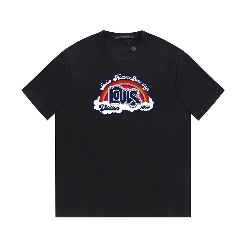 L &amp; V-Rainbow Áo Thun Tay Ngắn Cổ Tròn In Hình Đám Mây Và Chữ Thoải Mái Thoáng Khí Cho Nam Và Nữ