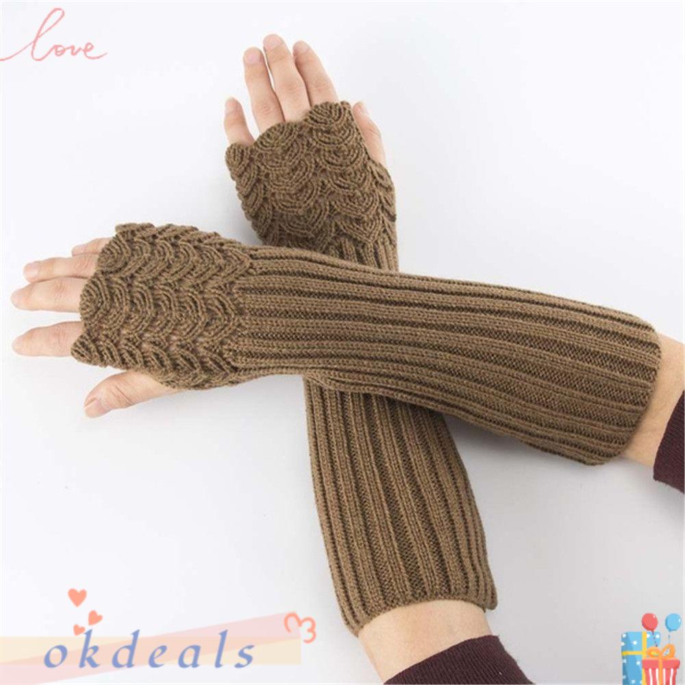 OKDEALS Găng Tay Len Dài Mềm Mại Co Giãn Giữ Ấm Mùa Đông