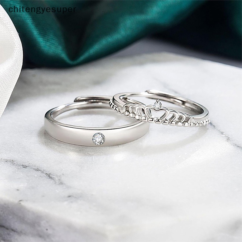 Nhẫn Cặp Đính Đá Zircon Dạng Mở Điều Chỉnh Được Thời Trang Cho Cặp Đôi