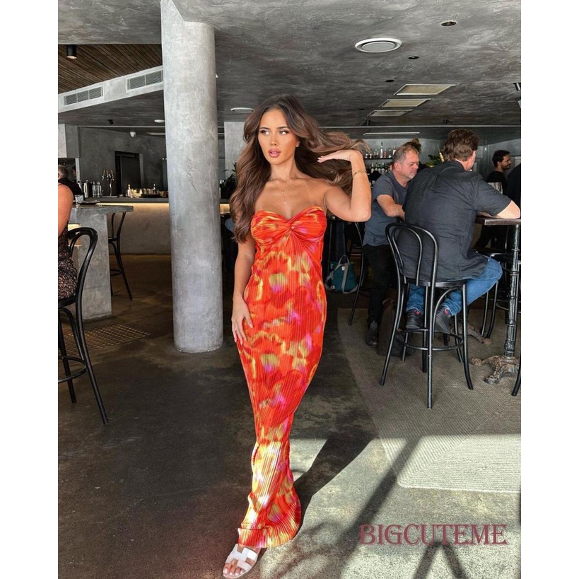 [] - Đầm Ống Dài Không Tay Hở Lưng In Hoa Mùa Hè Cho Nữ