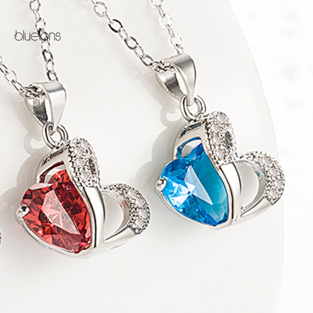 1 Set Vòng cổ Và Bông Tai Hình Trái Tim Đính Đá Zircon Độ Bóng Cao