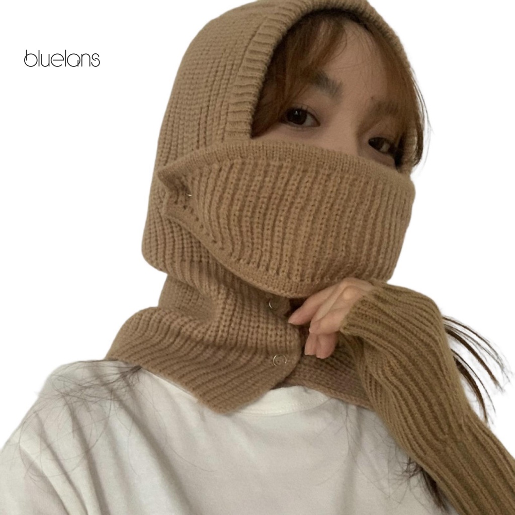 Khăn Choàng Cổ Một Mảnh Dệt Kim Dày Dặn Màu Trơn Giữ Ấm Mùa Đông Cho Nữ