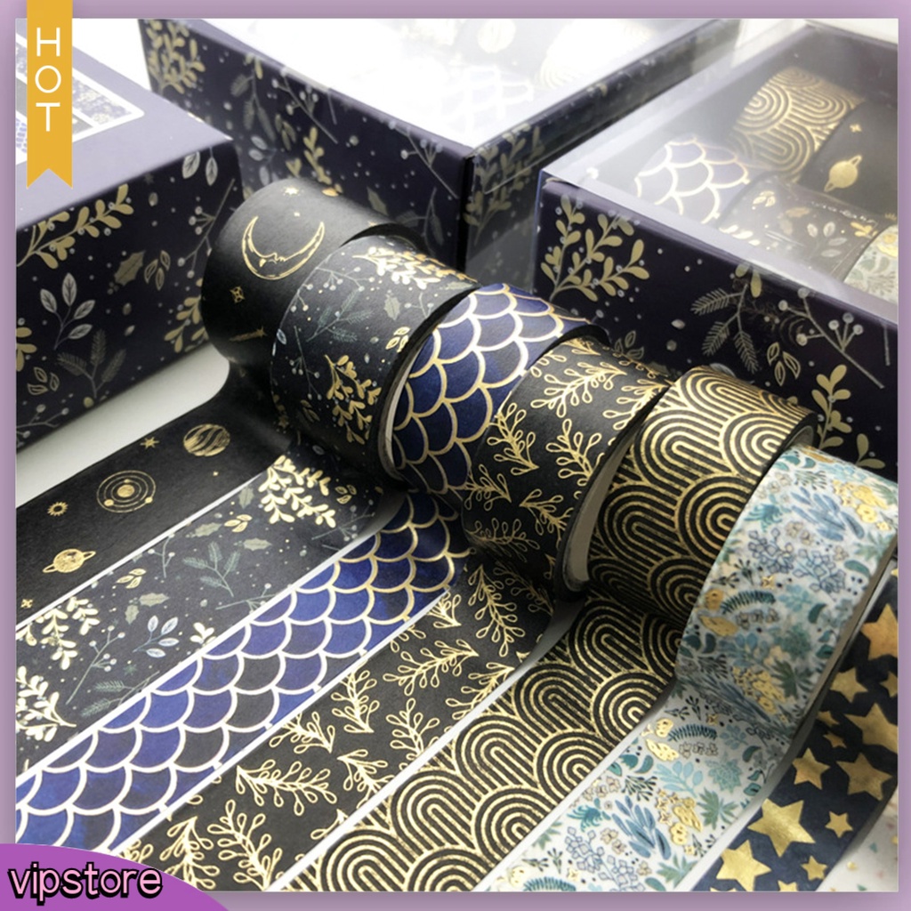 &lt;VIP&gt; Set 10 Cuộn Băng Dính Washi Màu Vàng Dùng Trang Trí Sổ Tay DIY