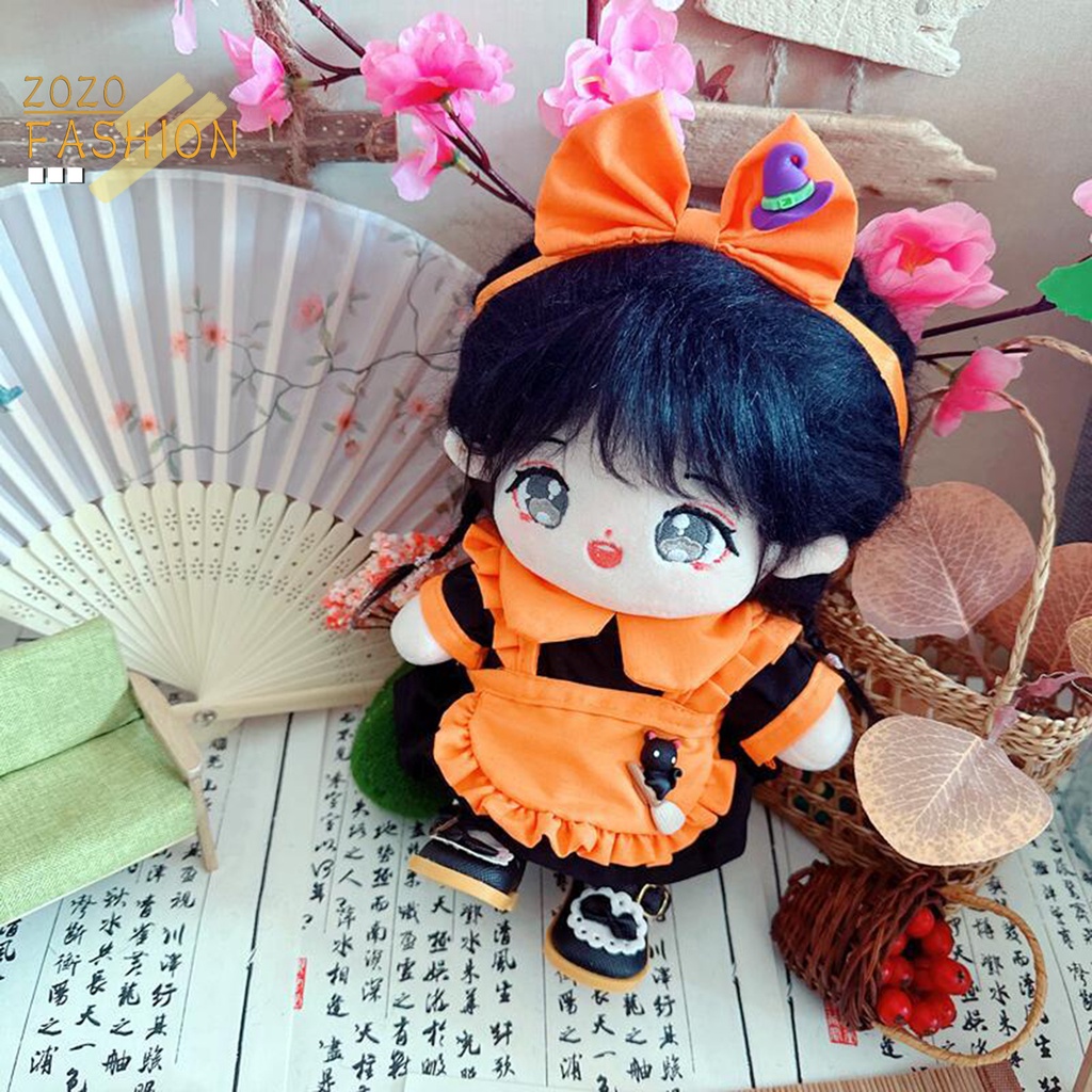1 Set Đầm + Băng Đô + Tạp Dề + Băng Đô 3D Mềm Mại Dành Cho Búp Bê 20cm