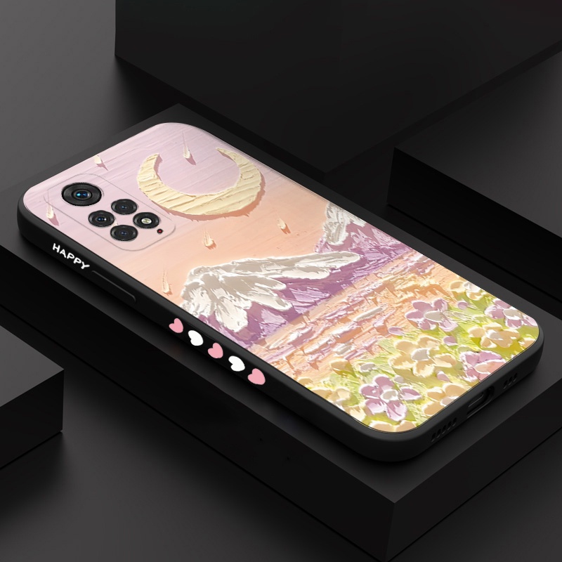 Dầu hoa mặt trăng trường hợp điện thoại Xiaomi Redmi Note 12 Pro Plus 11 11S 10 Pro Poco F5 X3 X4 X5 Pro Chất lỏng Silicone Side Die Cover