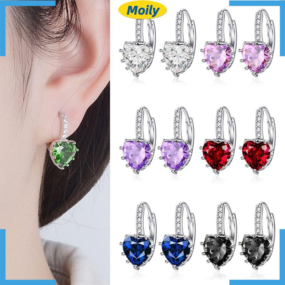 MOILYVN Set 2 Đôi Bông Tai Hình Trái Tim Đính Đá Lấp Lánh Phong Cách Hàn Quốc