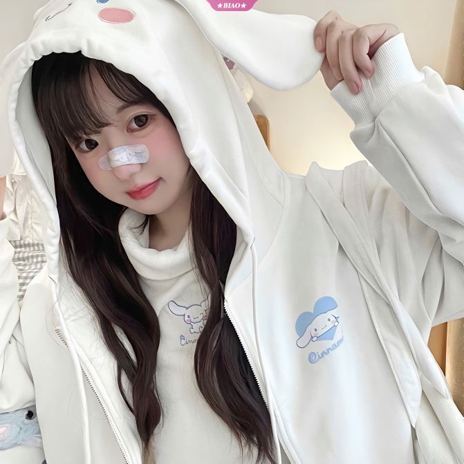 Sanrio Kuromi Cinnamoroll My Melody Áo Khoác Sweater Có Mũ Trùm Đầu Phong Cách Lolita Mỏng Giữ Ấm Mùa Xuân Thu Cho Nữ