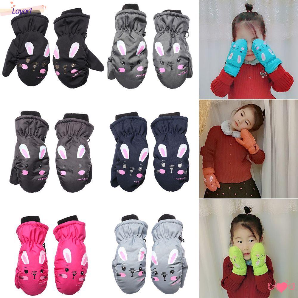 LAYOR1 Găng Tay Trượt Tuyết Dày Dặn Ấm Áp Kiểu Hoạt Hình Thỏ Đáng Yêu Cho Bé 0-5 Tuổi