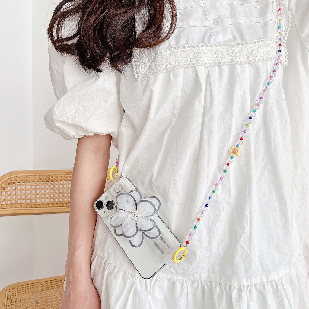 Túi Đựng Điện Thoại Họa Tiết Hoa Kèm Kẹp Có Thể Tháo Rời Cho IPhone Samsung