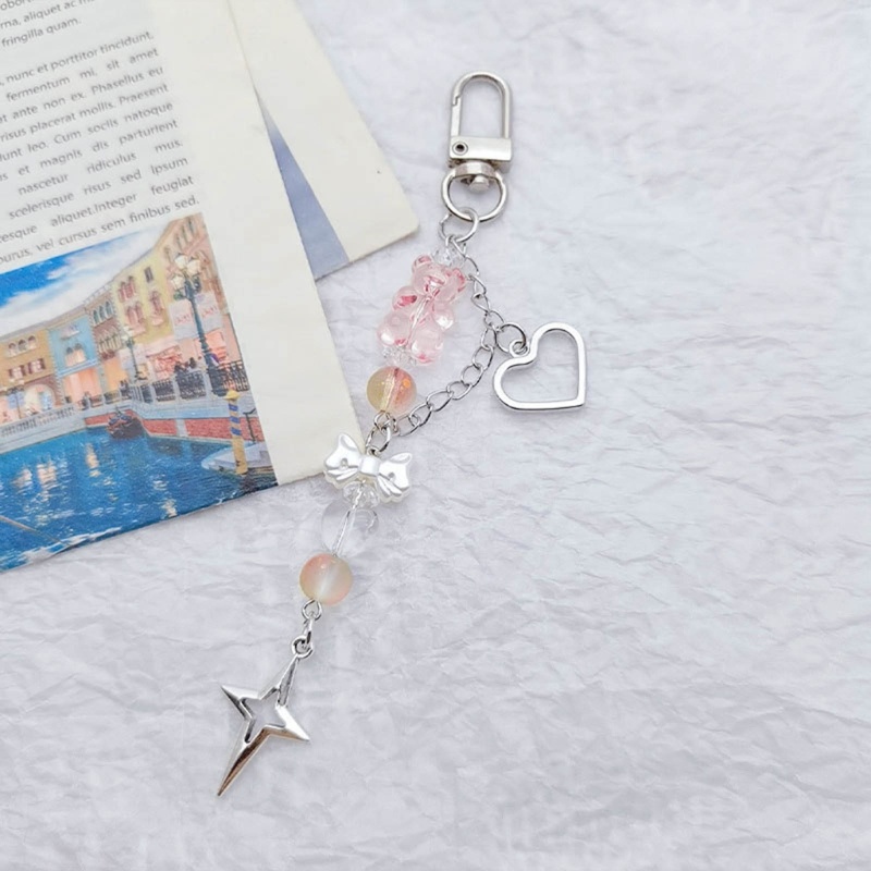 Vòng Đeo Tay Y2k Bằng Acrylic Trong Suốt Đính Hạt Trái Tim Nơ Rỗng Kèm Móc Khóa Cho Nữ