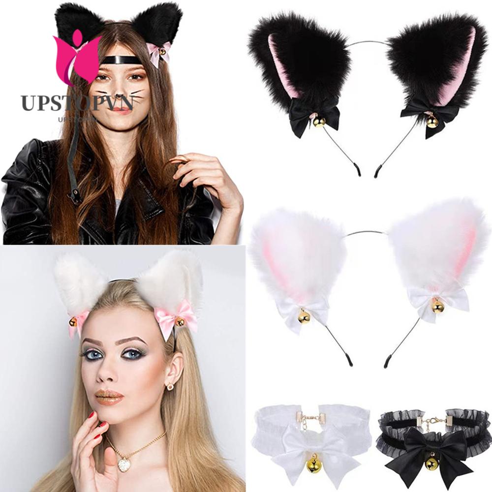 UPSTOPVN Set 2 Băng Đô Tai Mèo Bông Đáng Yêu Cho Nữ