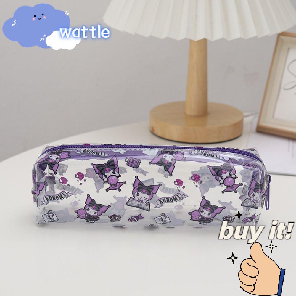 WATTLE Túi Đựng Bút Bằng PVC Trong Suốt Chống Nước Sức Chứa Lớn In Họa Tiết Kuromi Dễ Thương Cho Học Sinh