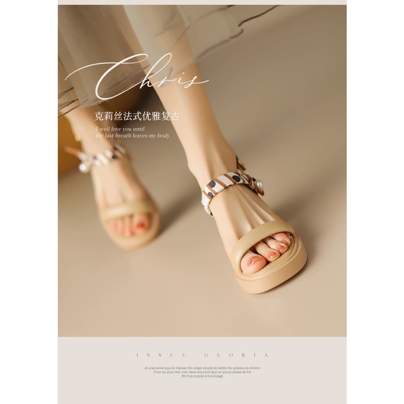 Duoya Tóc Thẳng ~ [Hàng Có Sẵn] Sandal Hở Ngón Đế Phẳng Dày Hở Ngón Bằng Da Mềm Khóa Màu Sắc Thần Tiên Miễn Phí Vận Chuyển Cho Nữ