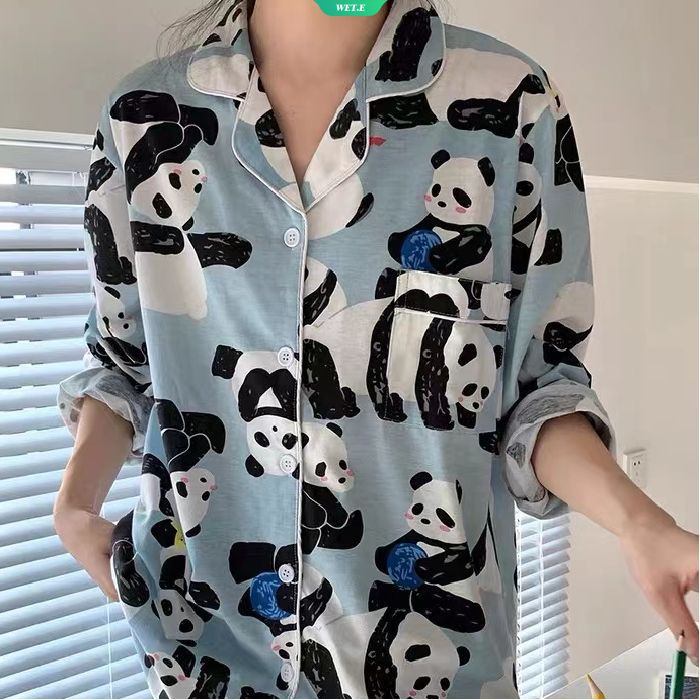 Bộ Đồ Ngủ Tay Dài In Hình Gấu Trúc Hoạt Hình Thời Trang Xuân Thu 2023