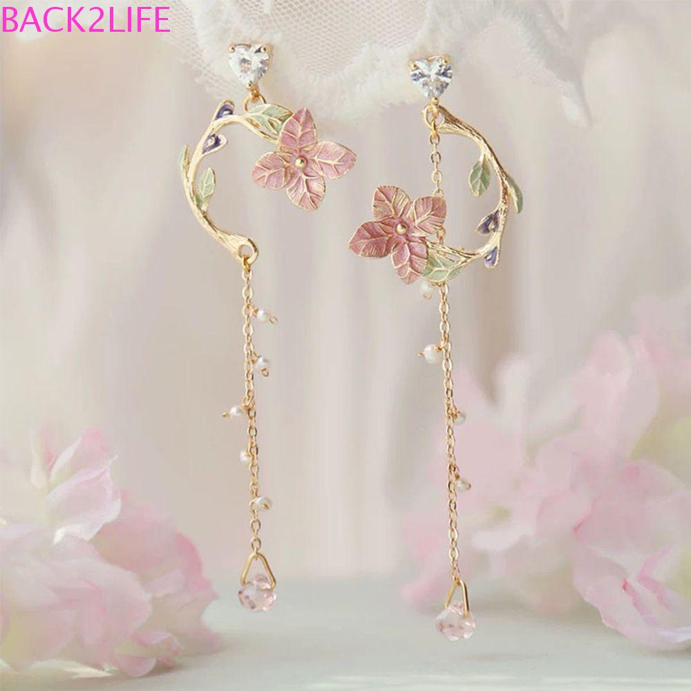 BACK2LIFE Bông Tai Mạ Bạc 925 Hình Hoa Lá Tua Rua Thời Trang Hàn Quốc