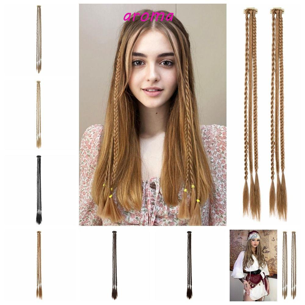 AROMA Bím Tóc Giả Bằng Sợi Tổng Hợp Màu Đen Cách Nhiệt Dành Cho Nữ